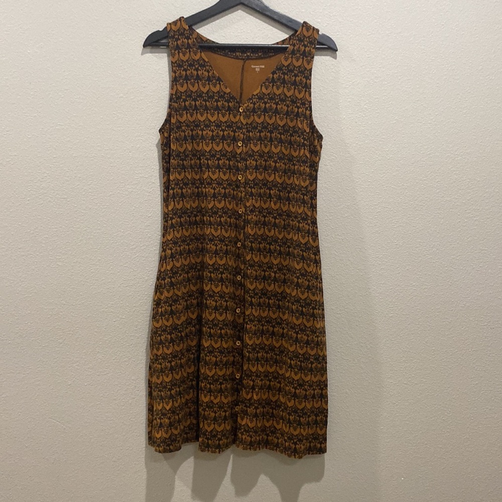 Garnet Hill Black Brown Printed Button Down Knit Tank Dress Size L